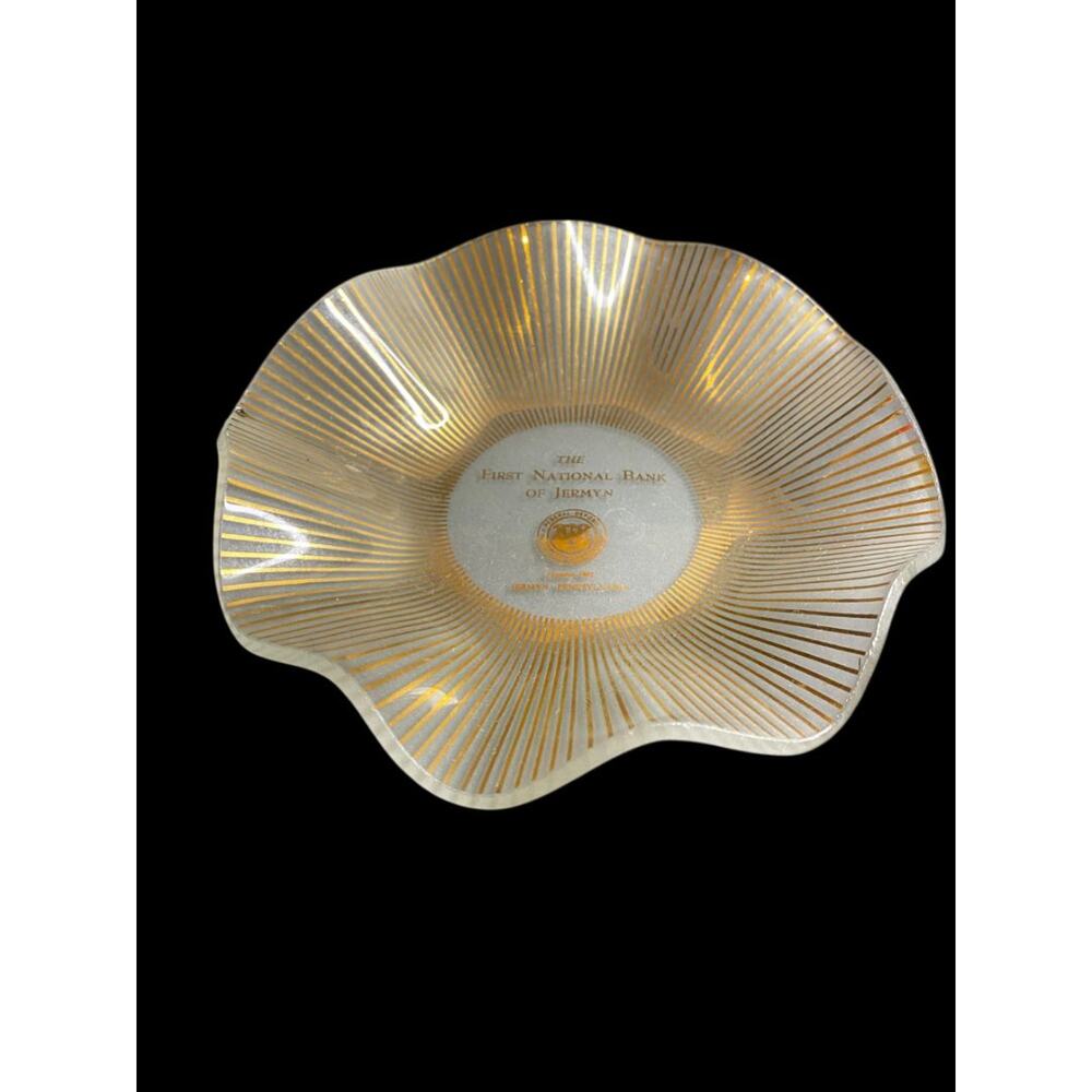 Vintage Glass Ruffle Bowl First National Bank of Jermyn 6.5"